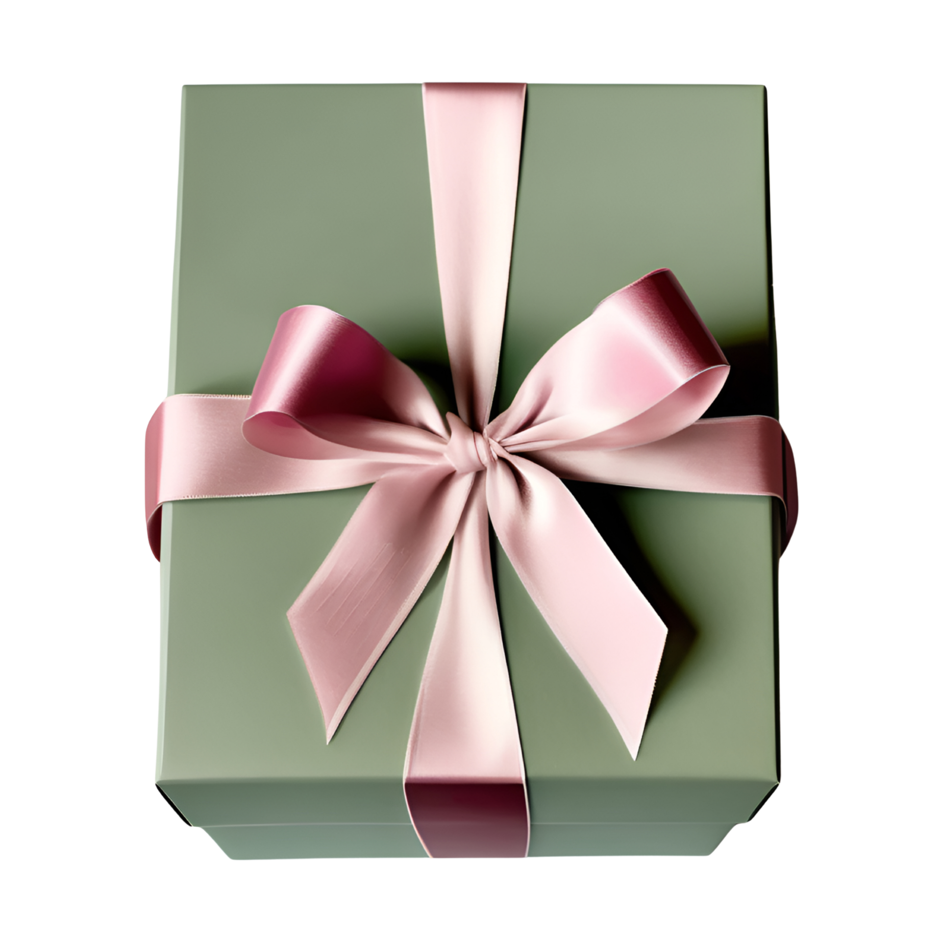 Sage Green Gift Box with Dusty Rose Ribbon Bow. AI Generative 34385469 PNG