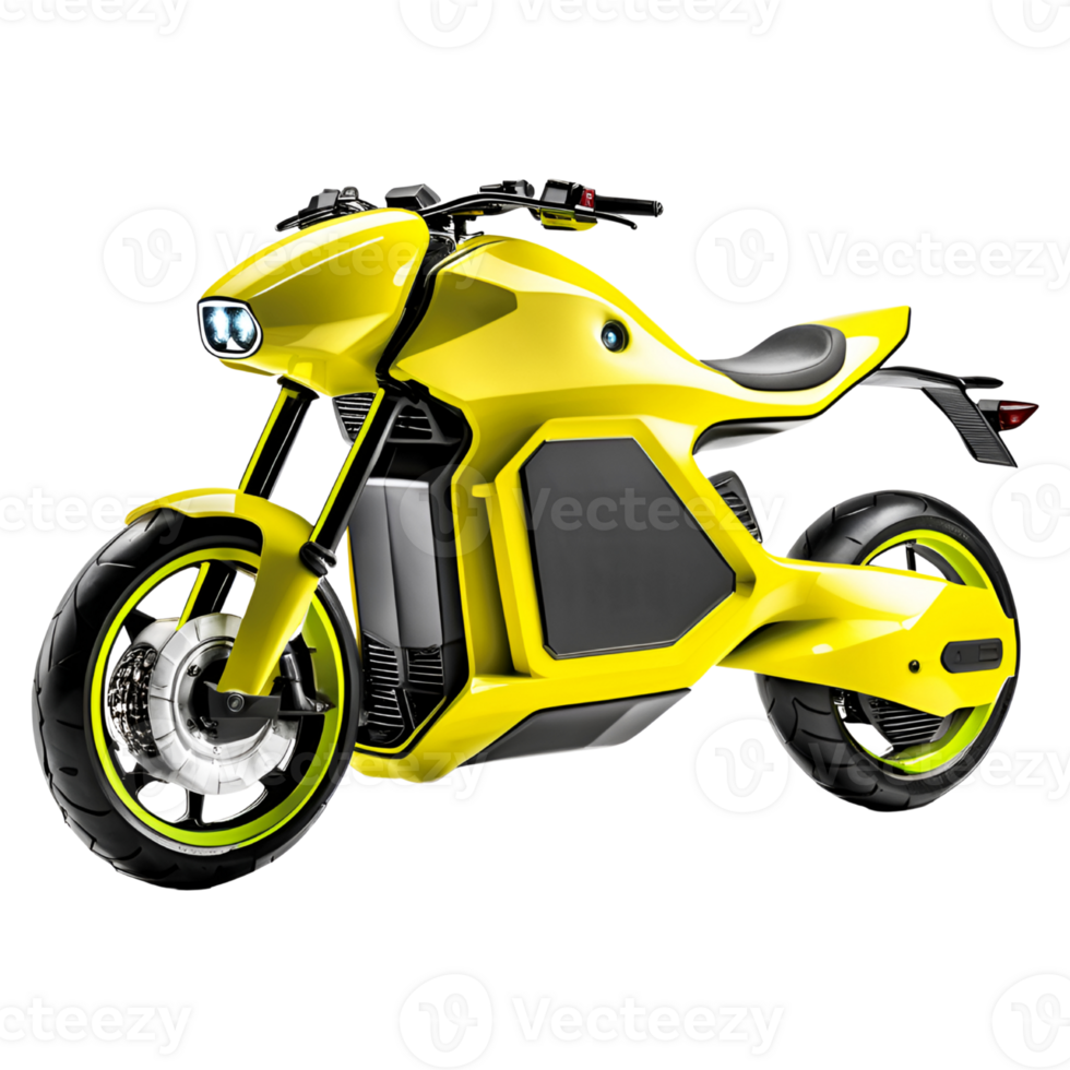 Future Yellow Electric Motorcycle on Transparent Background. AI Generative png