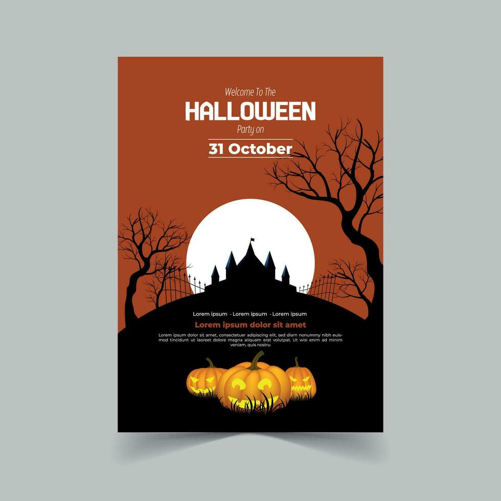 Halloween Party Invitation with Horror House Full Moon Party Trick or Treat Flyer Template Vector Illustration for Fun Halloween Party Invitation Card Free Vector