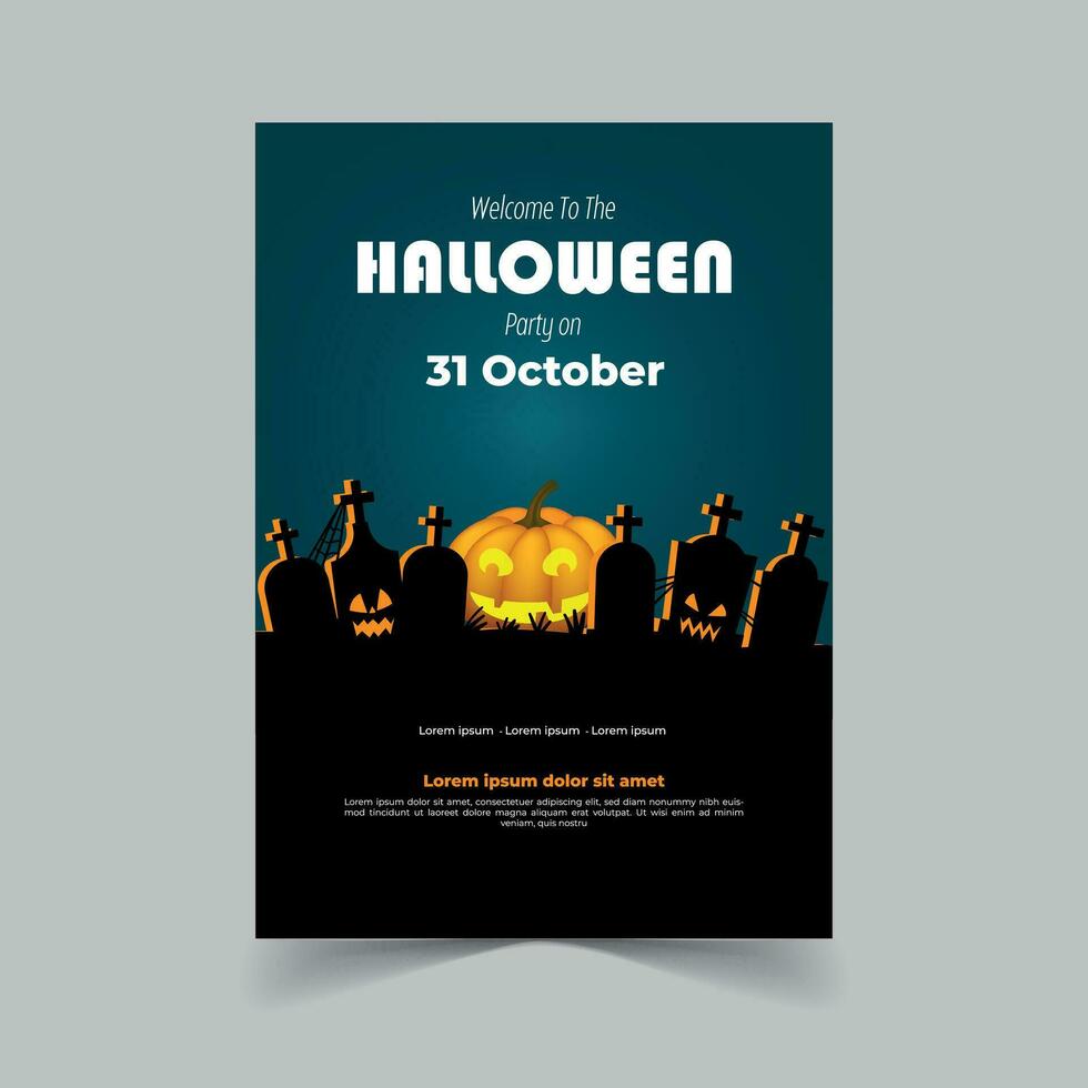 Halloween Party Invitation with Horror House Full Moon Party Trick or Treat Flyer Template Vector Illustration for Fun Halloween Party Invitation Card Pro Vector