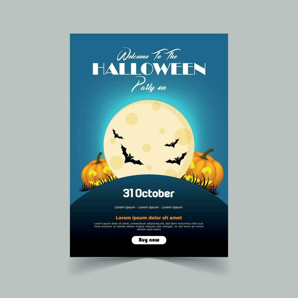 Halloween Party Invitation with Horror House Full Moon Party Trick or Treat Flyer Template Vector Illustration for Fun Halloween Party Invitation Card Free Vector