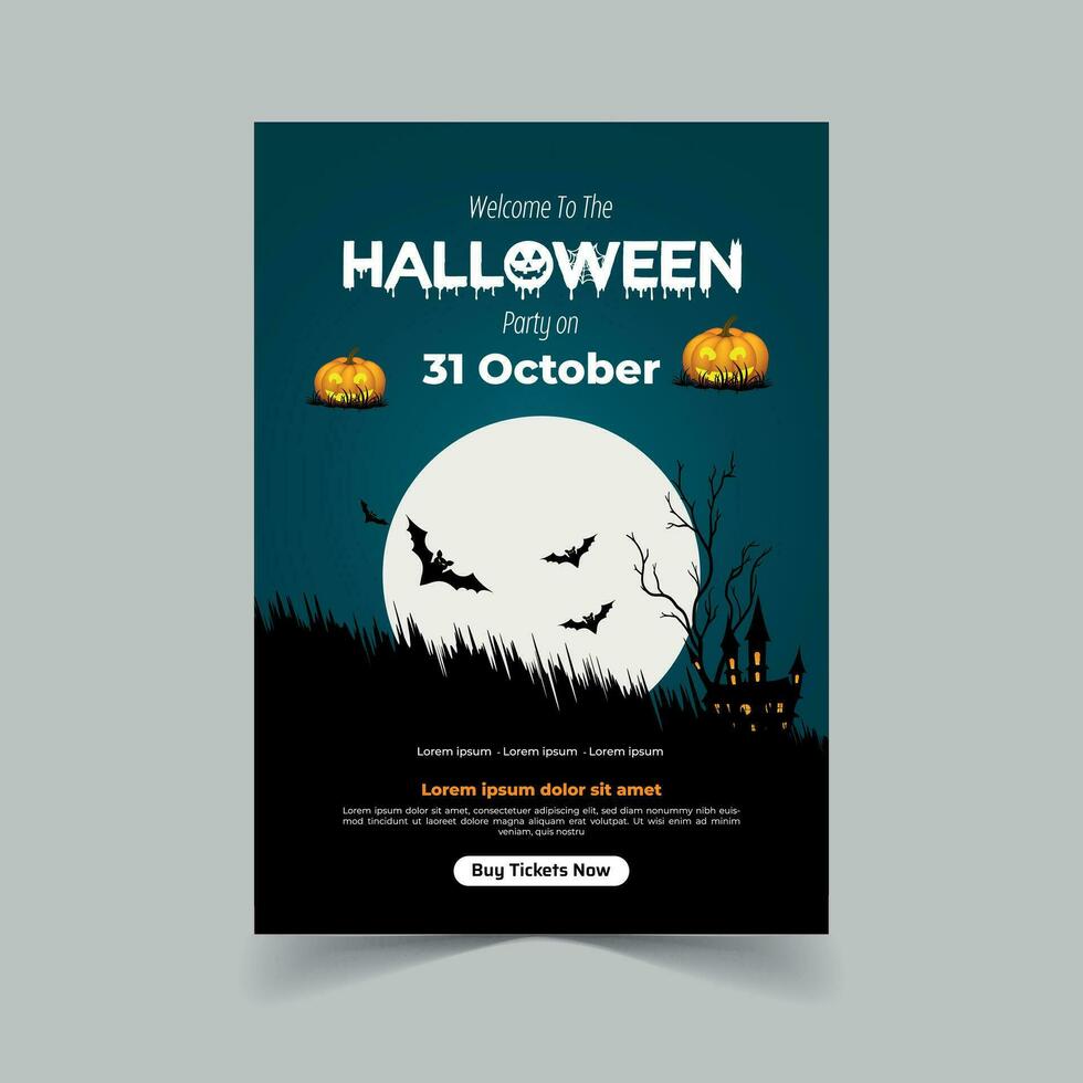 Víspera de Todos los Santos fiesta invitación con horror casa lleno Luna fiesta truco o tratar volantes modelo vector ilustración para divertido Víspera de Todos los Santos fiesta invitación tarjeta Pro vector