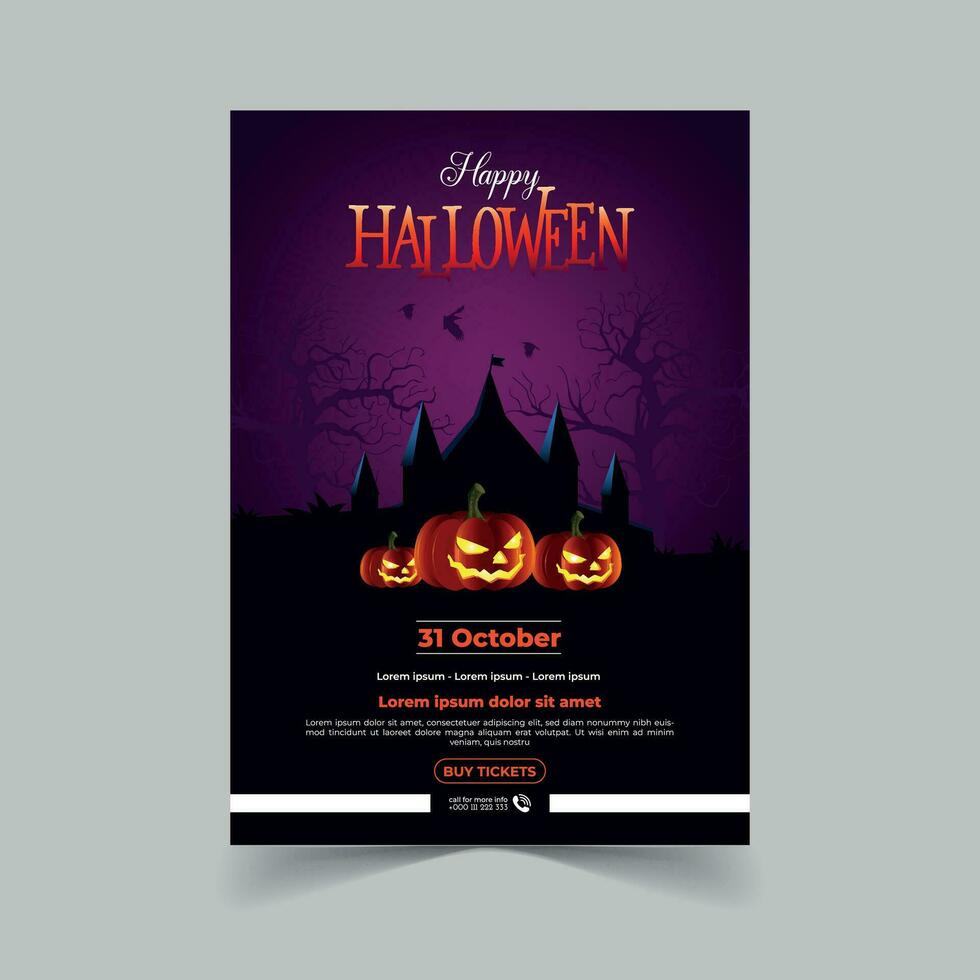 Halloween Party Invitation with Horror House Full Moon Party Trick or Treat Flyer Template Vector Illustration for Fun Halloween Party Invitation Card Free Vector