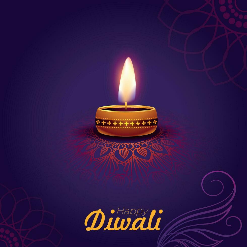 contento diwali diseño con diya petróleo lámpara elementos fondo, hindú religioso diwali festival póster diseño vector