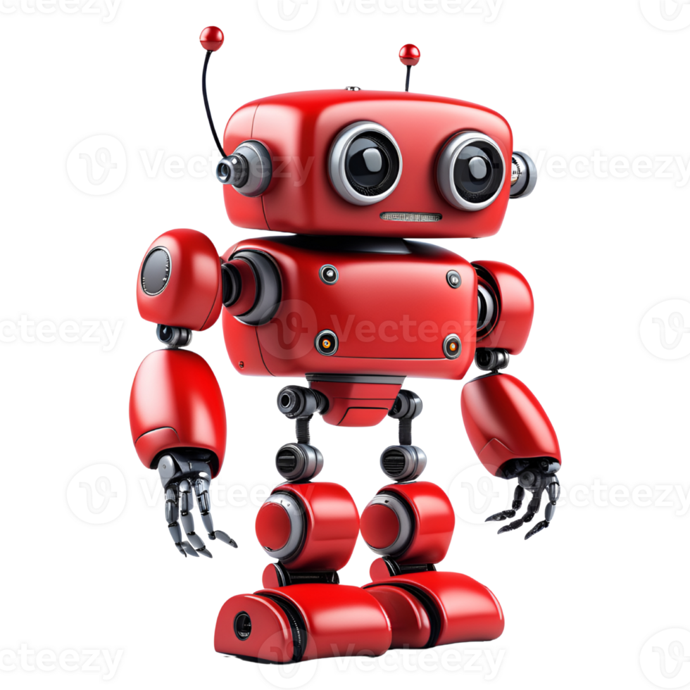 Small Red Robot Isolated on Transparent Background. AI Generative png