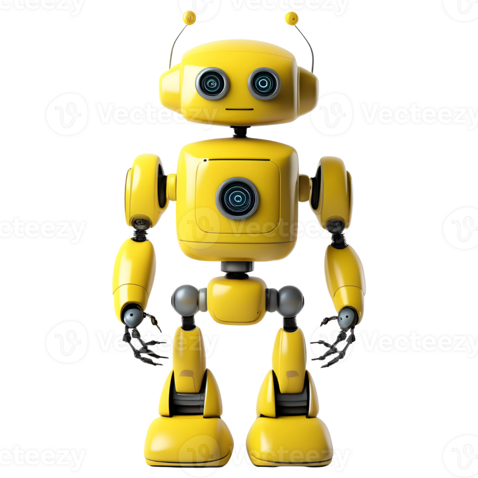 Cute Yellow Robot Isolated on Transparent Background. AI Generative png