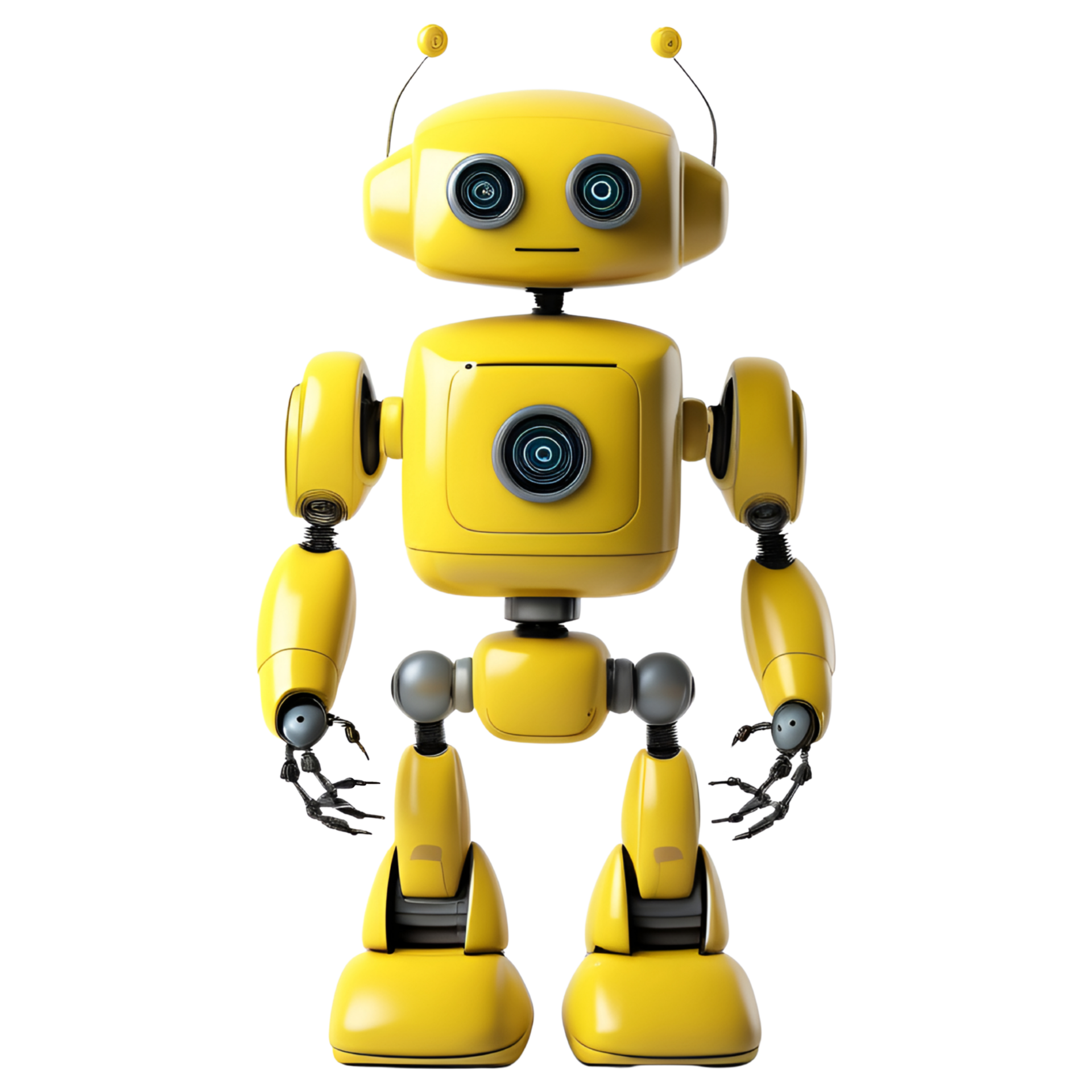 Cute Yellow Robot Isolated on Transparent Background. AI Generative
