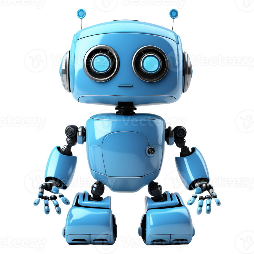 Small Blue Robot Isolated on Transparent Background. AI Generative png