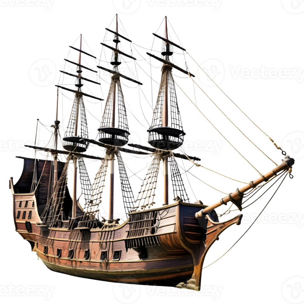 Old Pirate Ship Isolated on Transparent Background. AI Generative png