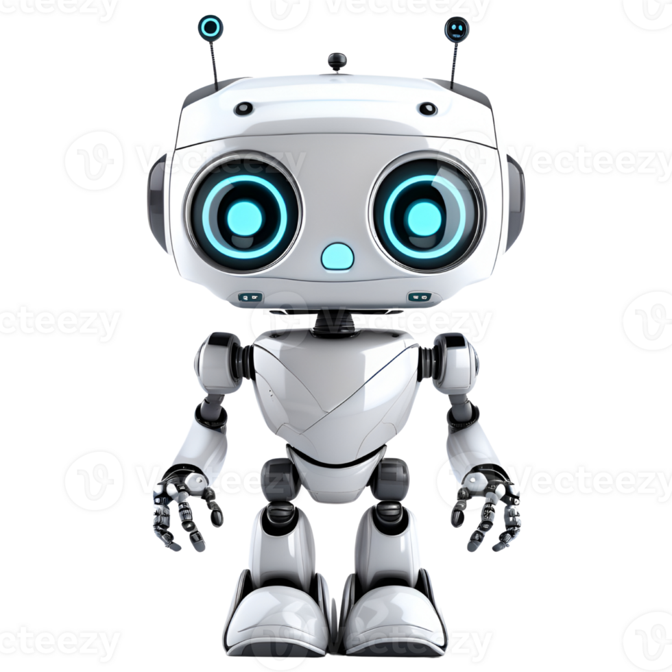 Cute White Robot Isolated on Transparent Background. AI Generative png
