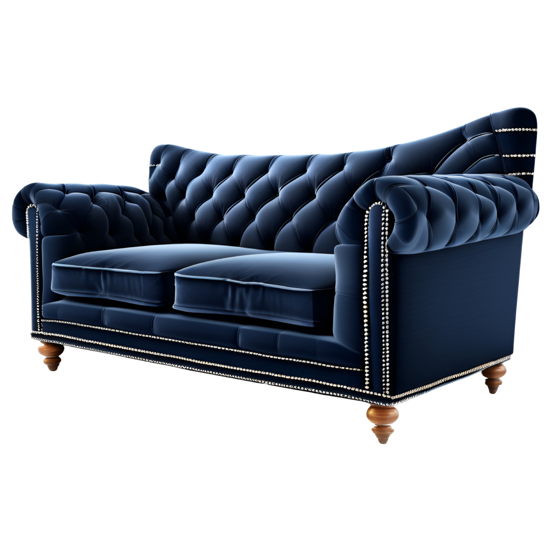 Modern Classic Navy Sofa Isolated on Transparent Background. AI