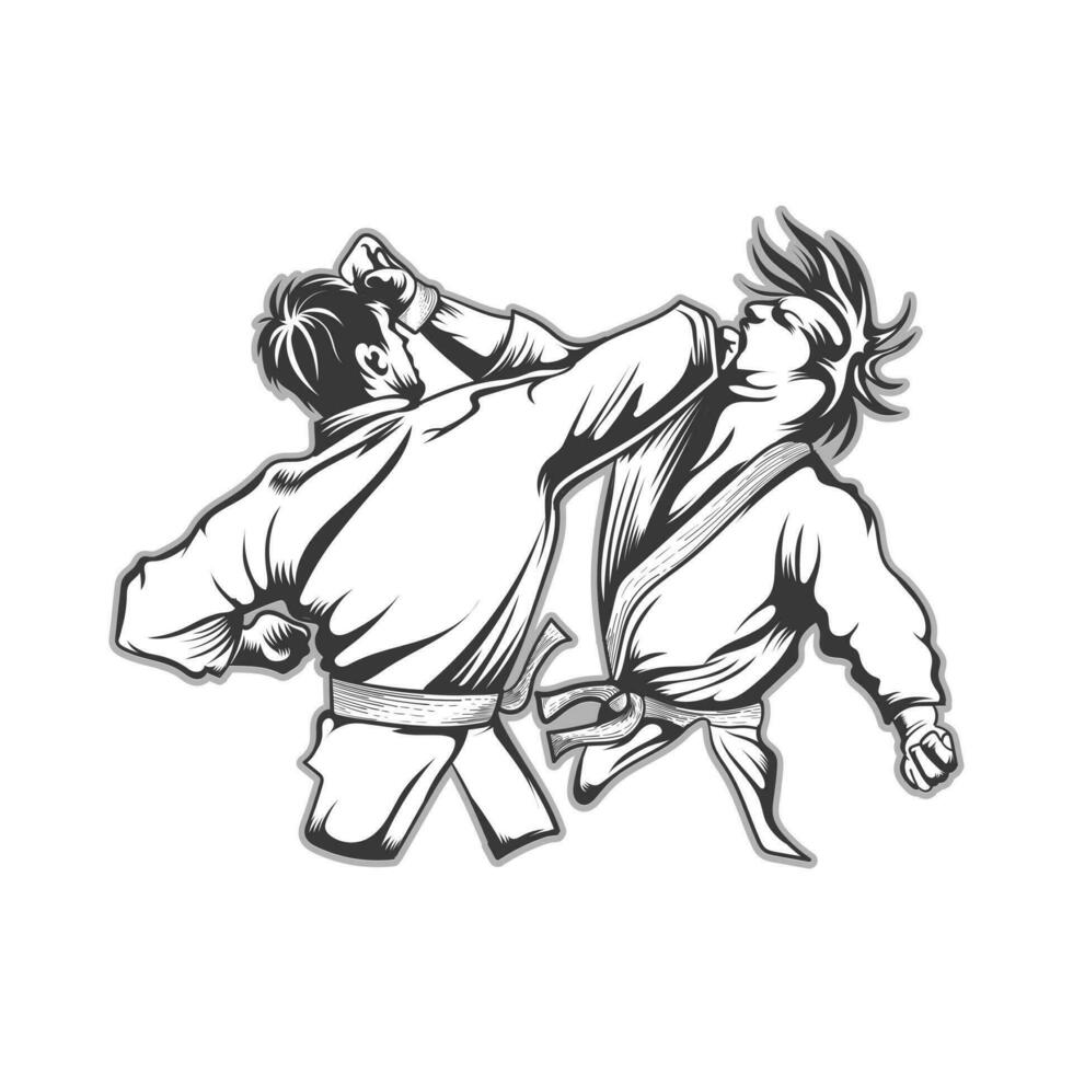 karate fighter hit on head of offnet player vector design.