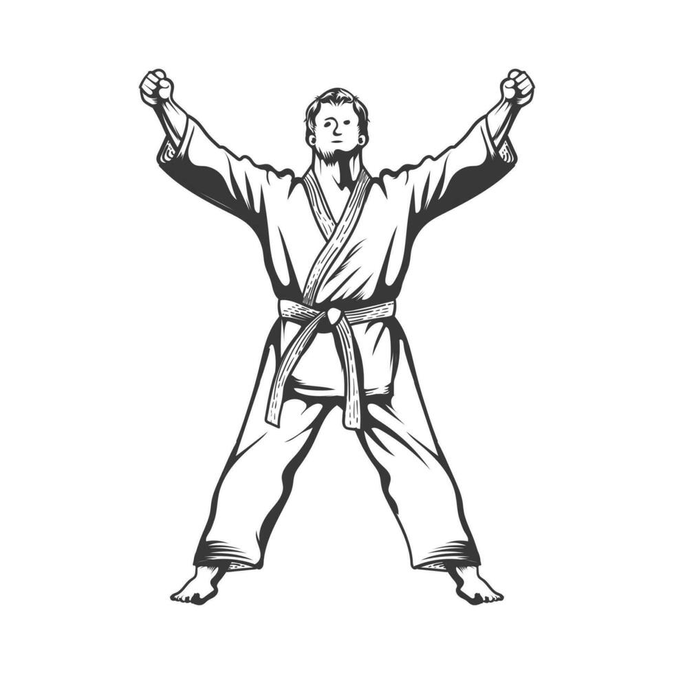 karate fight celebration with two hand up player after match win 34385570 Vector Art at Vecteezy
