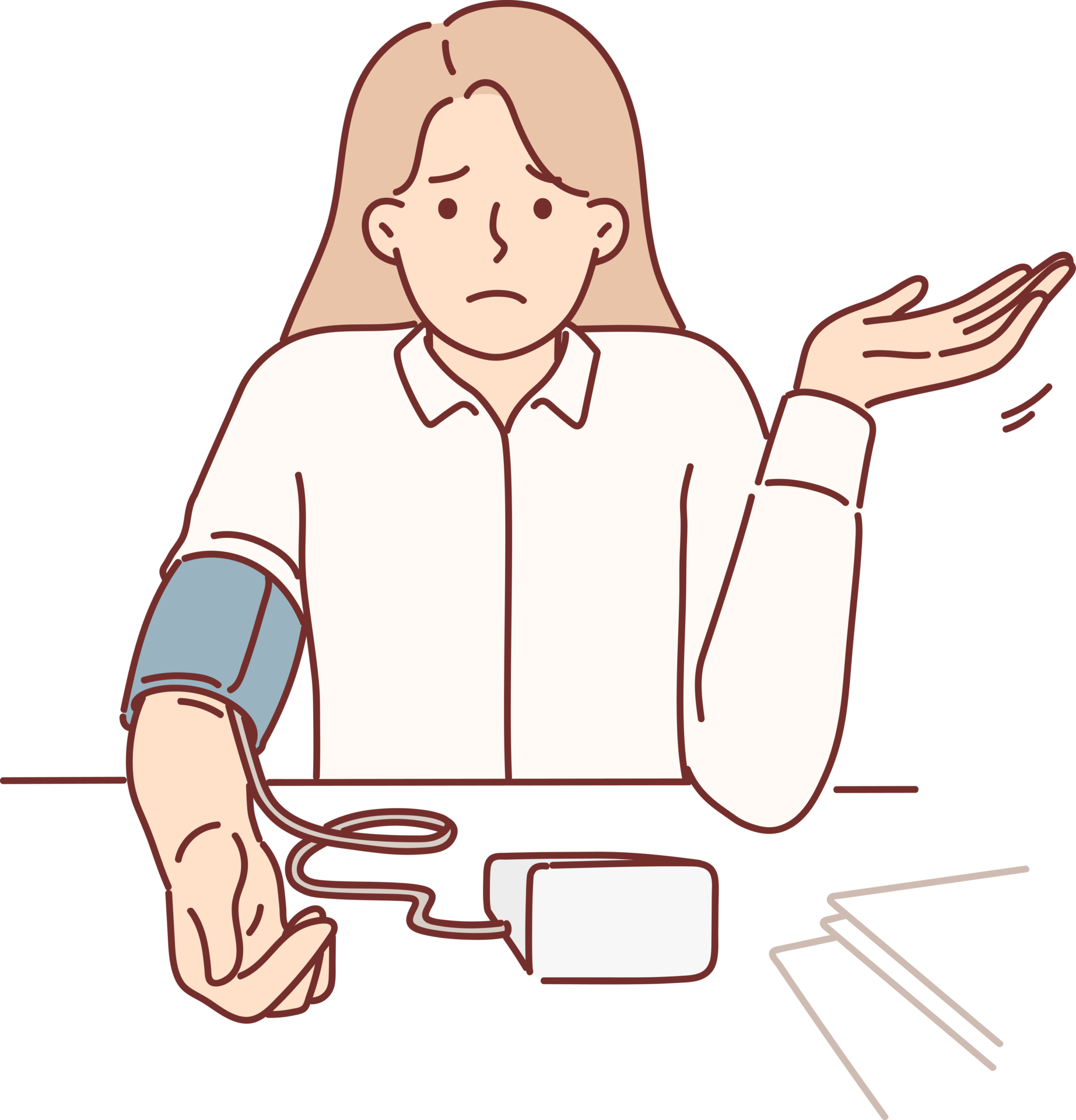 Woman Measures Blood Pressure With Electronic Tonometer Sits At Office woman-measures-blood-pressure-with-electronic-tonometer-sits-at-office