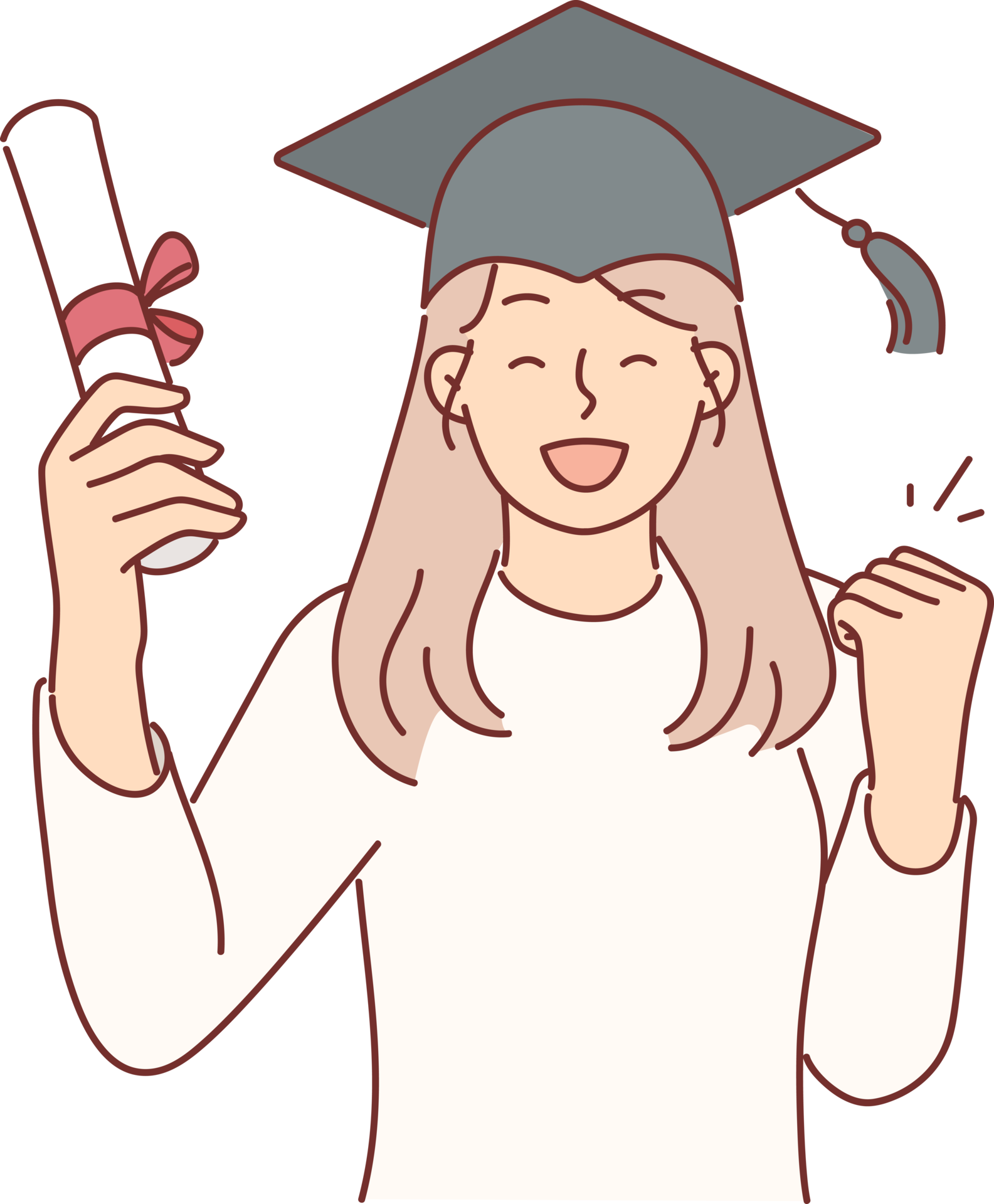Graduate girl in university student hat after passing exams and holds