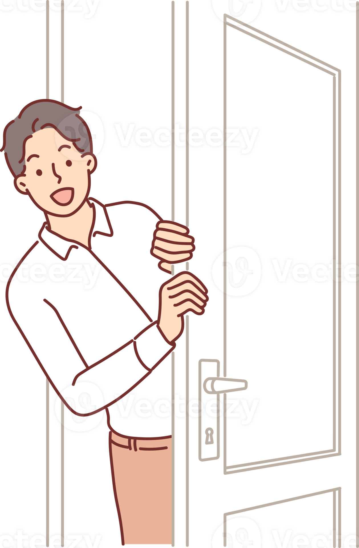 Man opens door and peeks into boss office, asking permission to enter