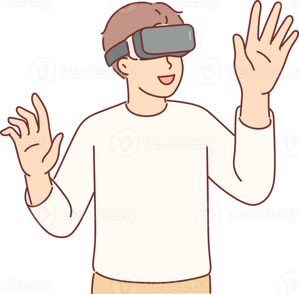 garçon portant vr des lunettes avec enthousiasme les usages Nouveau La technologie à immerger lui-même dans virtuel réalité png