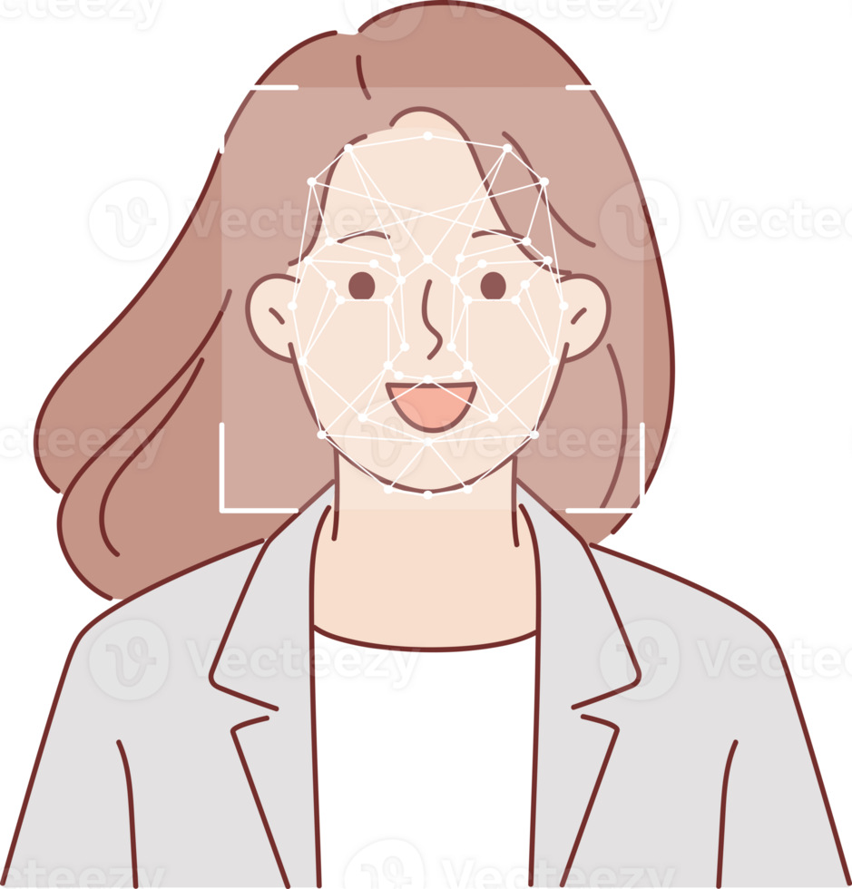 biometrisch netwerk voor gezicht herkenning in voorkant van vrouw ondergaan identificatie png