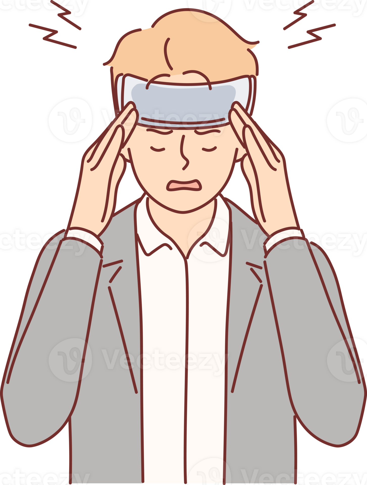 Sick man with bandaged head suffers from headache after getting into