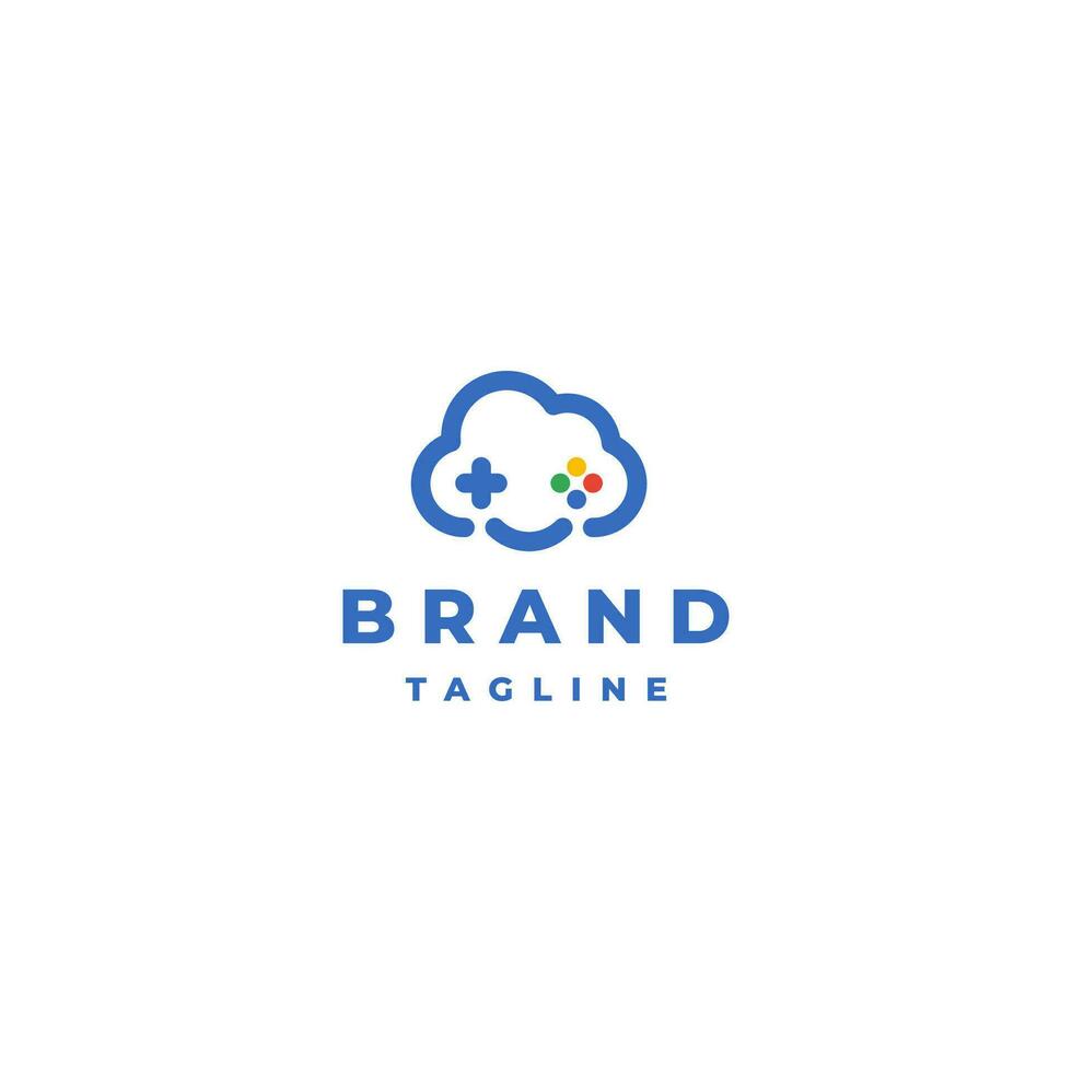 Fun Cloud Game Logo Design. Cloud And Smile Symbol With Game Play Button Icon Inside. vector