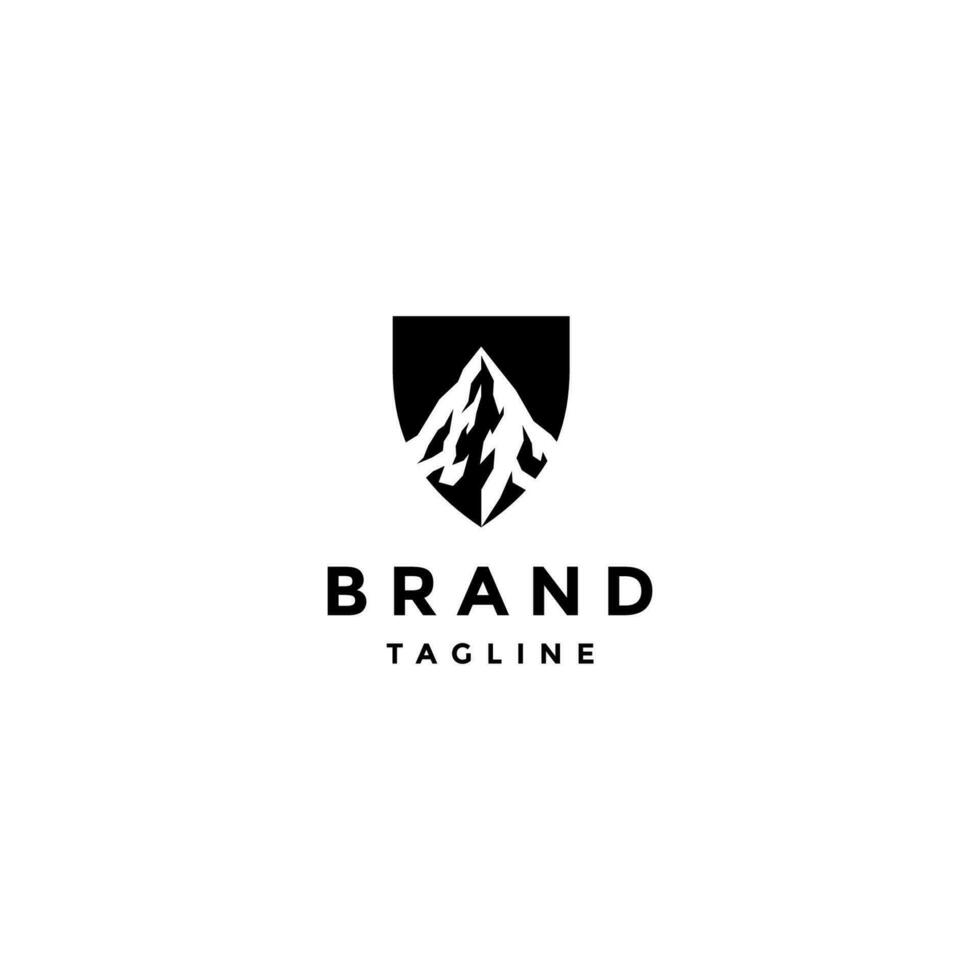 Mountain Peak Silhouette Inside Shield. Shield Symbol With A Mountain Peak Motif In It. vector