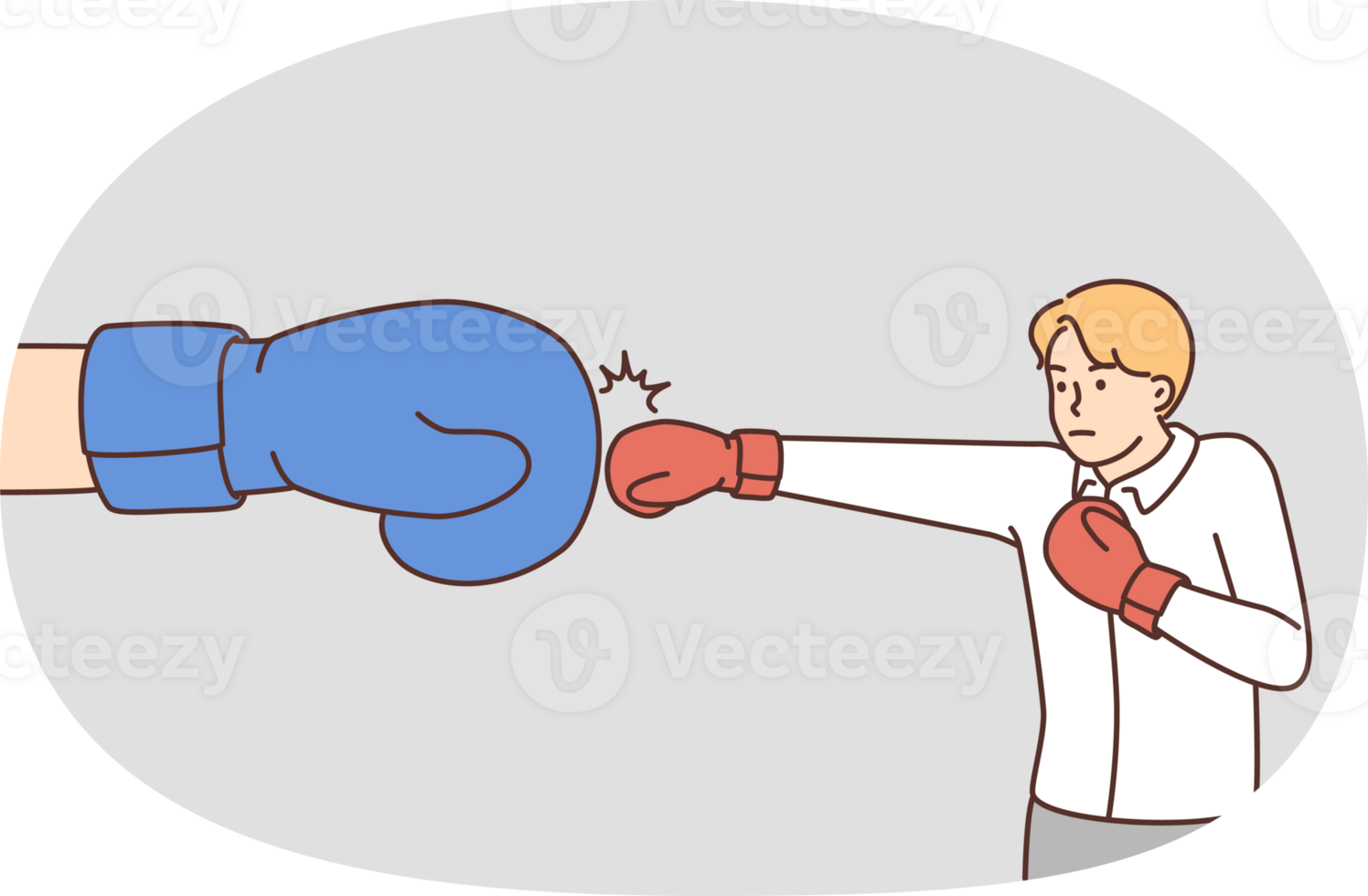 Male employee fight with huge hand png