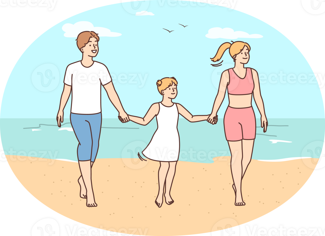 Happy family with child on beach png