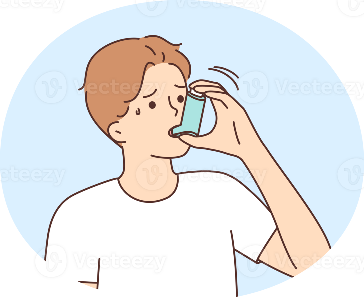 Sick man suffer from asthma use inhaler png