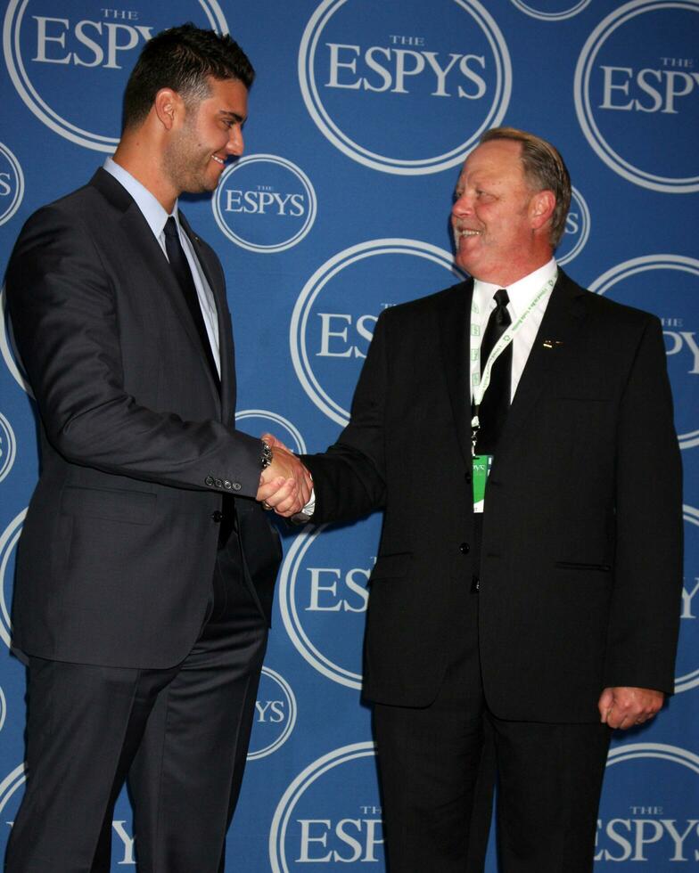 LOS ANGELES  JUL 14 Detroit Tigers Pitcher Armando Gallaraga  MLB Umpire Jim Joyce in the Press Room of the 2010 ESPY Awards at Nokia Theater  LA Live on July14 2010 in Los Angeles CA photo