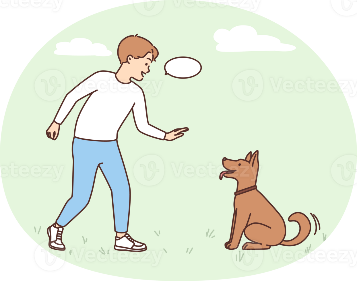 Smiling boy play with dog outdoors png