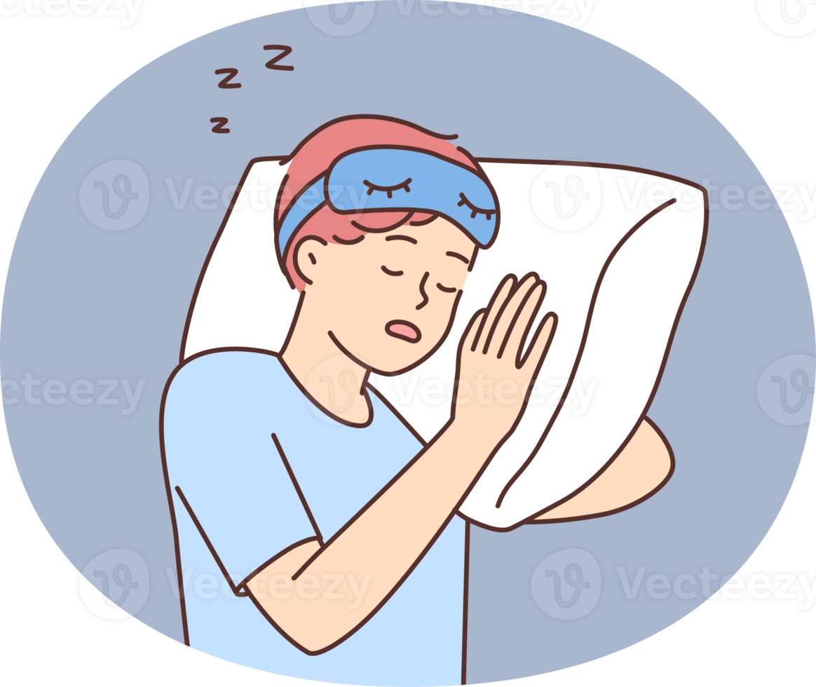 Tired guy sleep on pillow in bed png