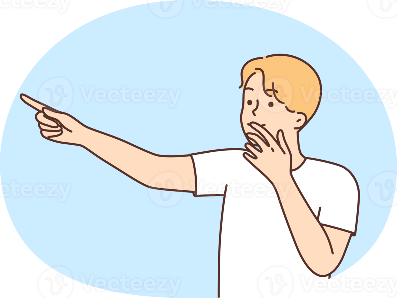 Smiling amazed man point with finger png