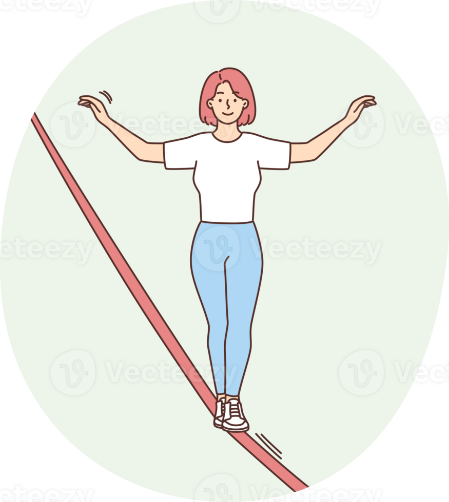 Woman walking tightrope png