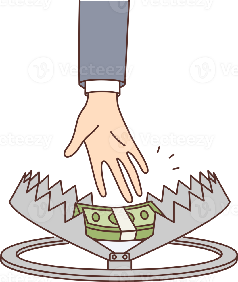 persona mano alcanza para dinero en trampa, simbolizando arriesgado ingresos o peligro cuando tomando hipoteca png