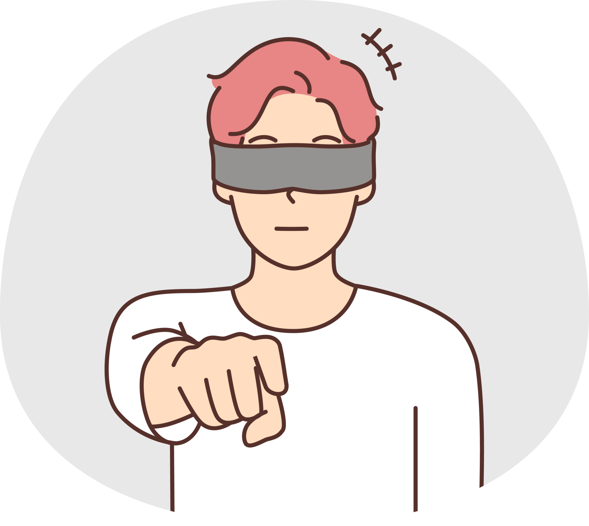 Blindfolded man point at screen 21243483 PNG