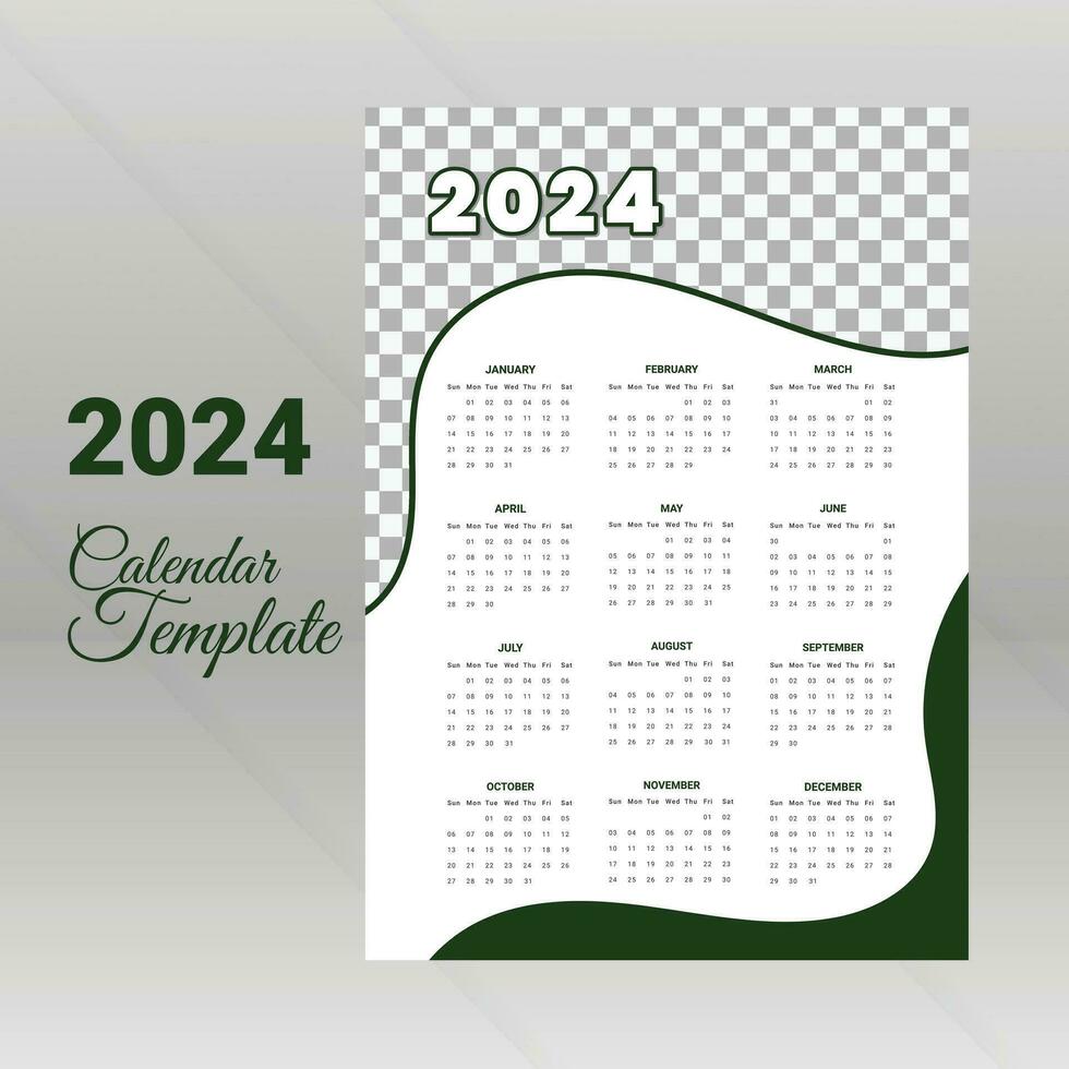 Monthly calendar design template for 2024 year. Wall calendar in a