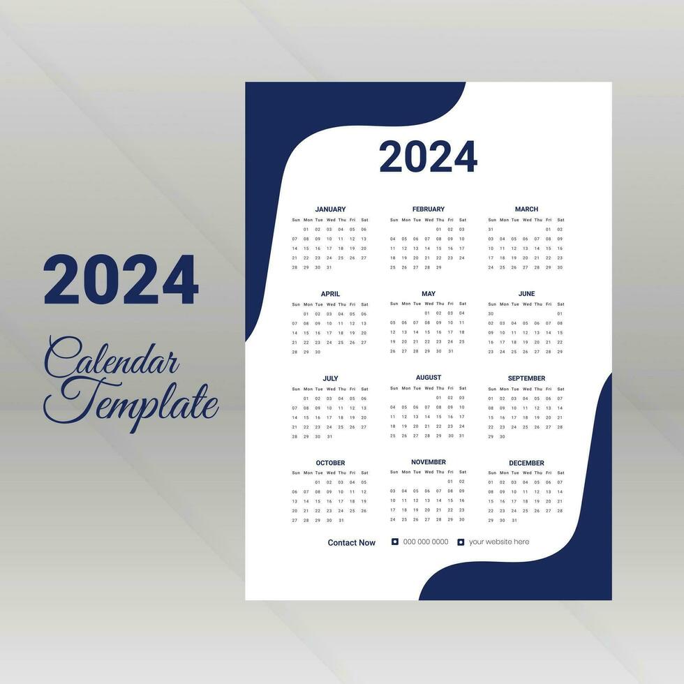 Monthly calendar design template for 2024 year. Wall calendar in a minimalist style. Planner for 2024 year. vector
