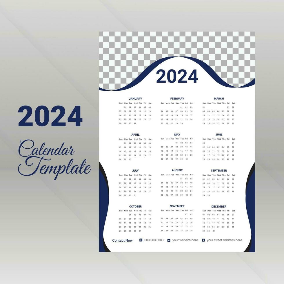 Monthly calendar design template for 2024 year. Wall calendar in a minimalist style. Planner for 2024 year. vector