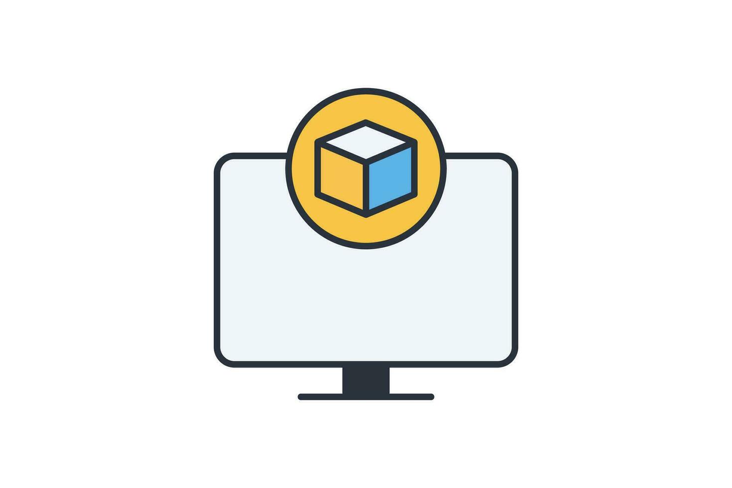 3d screen icon. screen with augmented reality. icon related to 3D display technology. flat line icon style. simple vector design editable