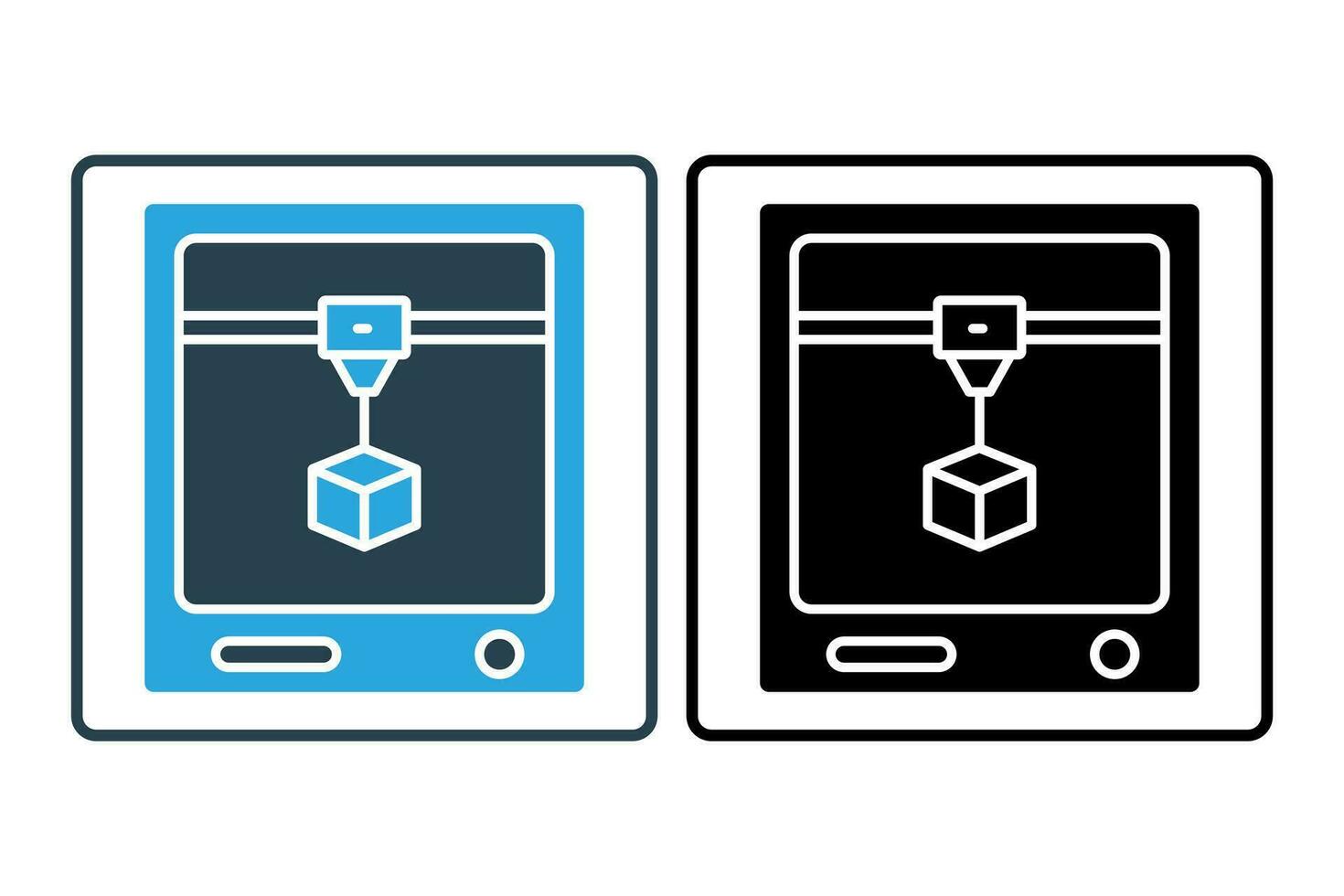 3D printing icon. 3D printer in action. icon related to artificial intelligence, 3D printing technology and customized production. Solid icon style. simple vector design editable