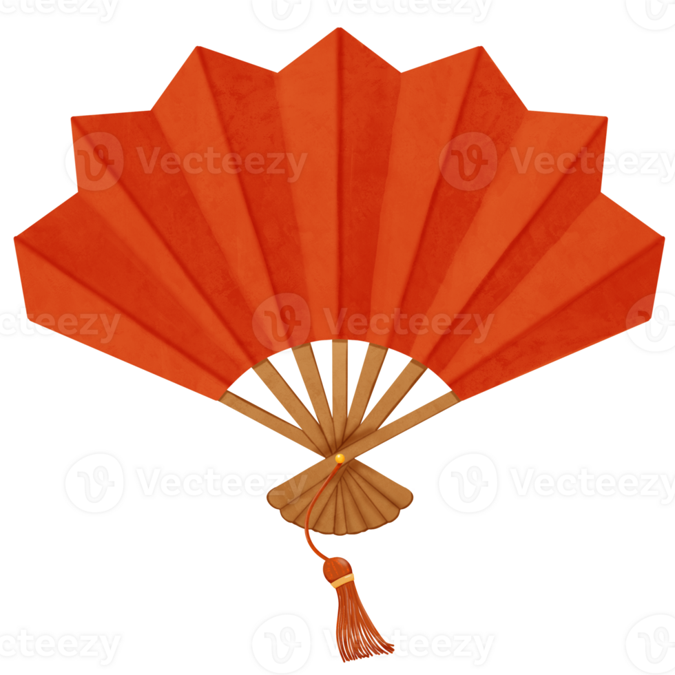 Red paper fan with tassel png