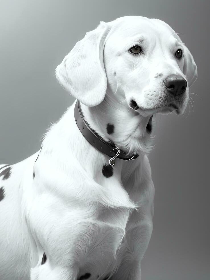 Happy Dalmatian Dog Black and White Monochrome Photo in Studio Lighting