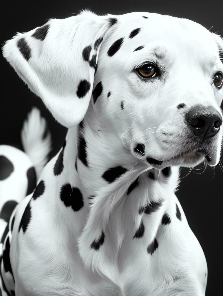 Happy Dalmatian Dog Black and White Monochrome Photo in Studio Lighting