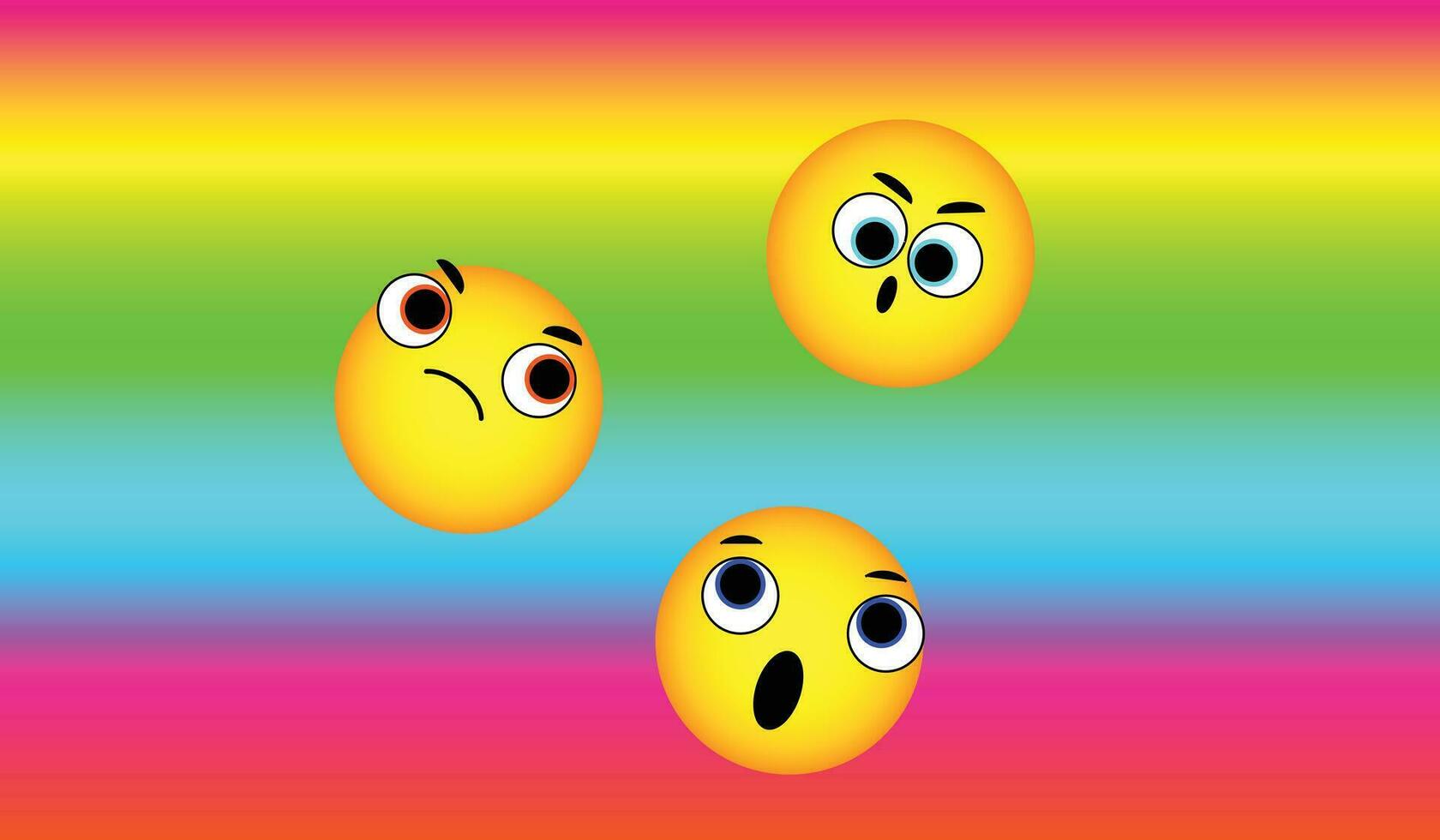 facial expressions in yellow color emoji isolated in rainbow background. Vector illustration