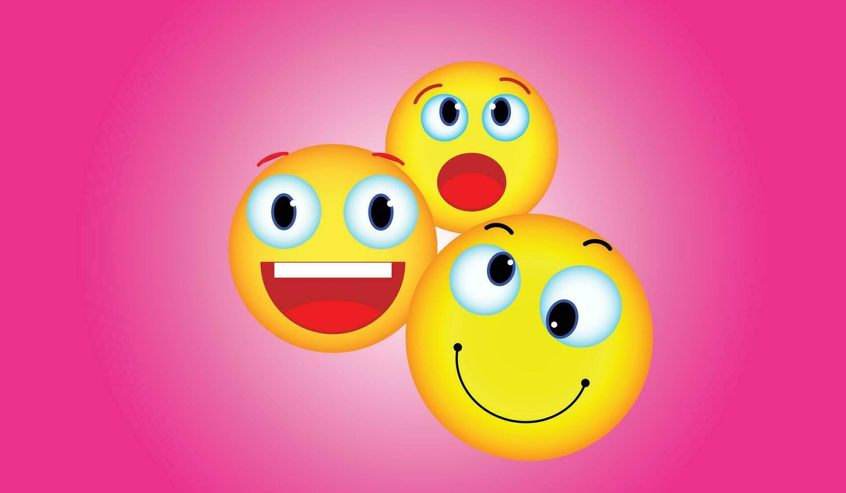 facial expressions in yellow color emoji isolated in pink background. Vector illustration