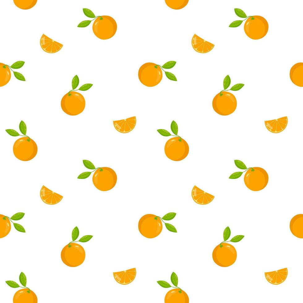 Oranges and leaves vector seamless pattern, background, wallpaper, print, textile, fabric, wrapping paper, packaging design