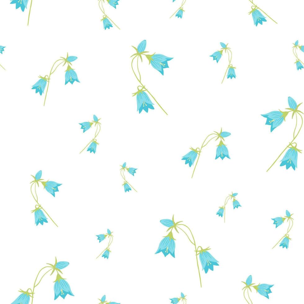 Bluebell, bellflower, tiny genuine flowers vector seamless pattern for International Womens Day, March 8th, floral background, wallpaper, paper wrapping