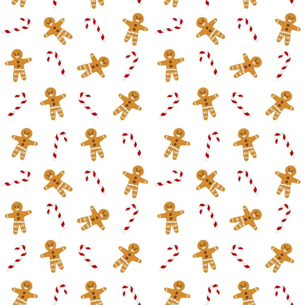 Christmas lollipop and gingerbread man vector seamless pattern, textile, fabric, wrapping paper, background, wallpaper, packaging design