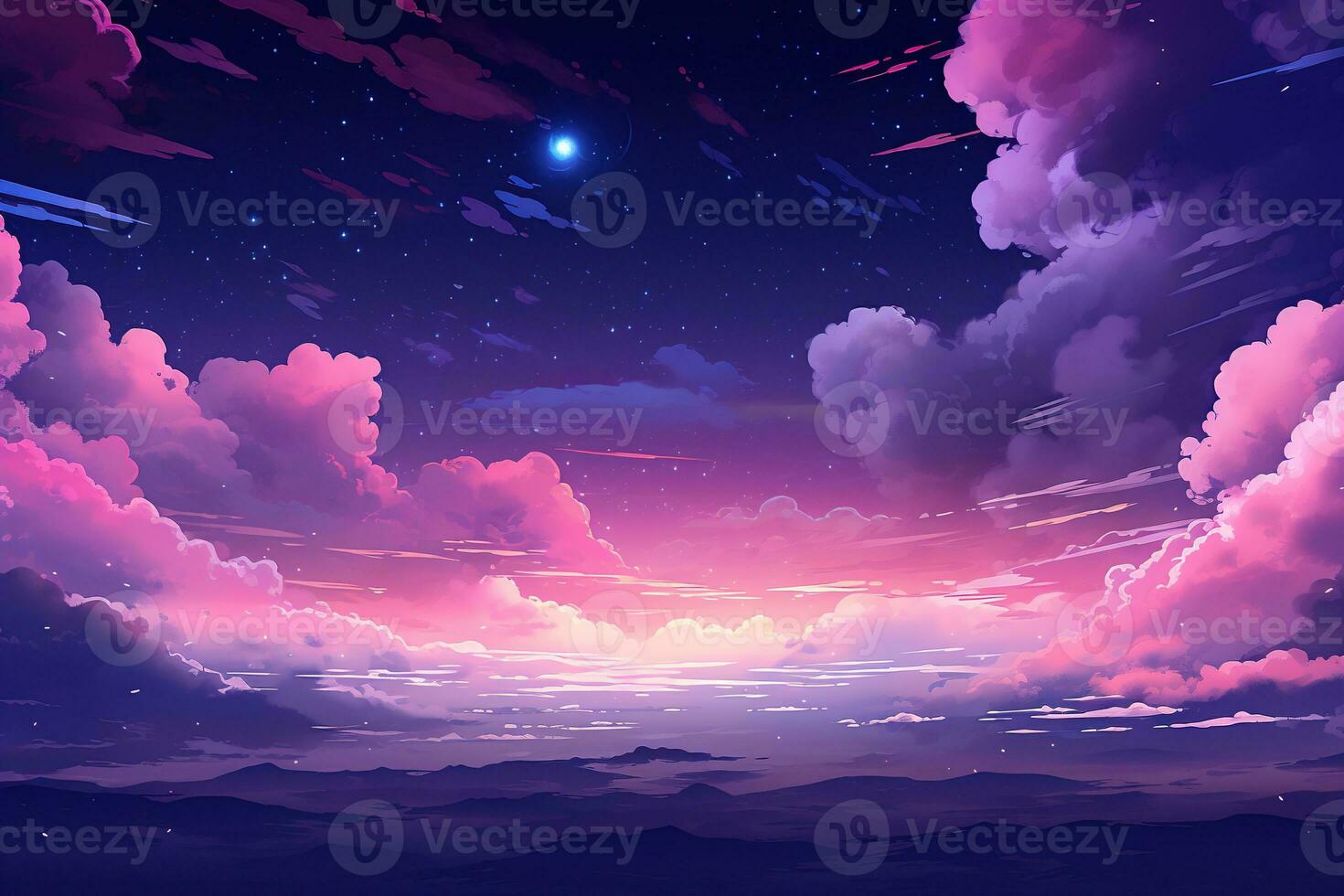 Landscape background dark sky and stars with a colorful fractal nebula Generative AI photo