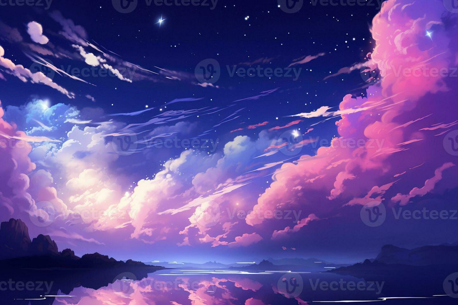 Landscape background dark sky and stars with a colorful fractal nebula Generative AI photo